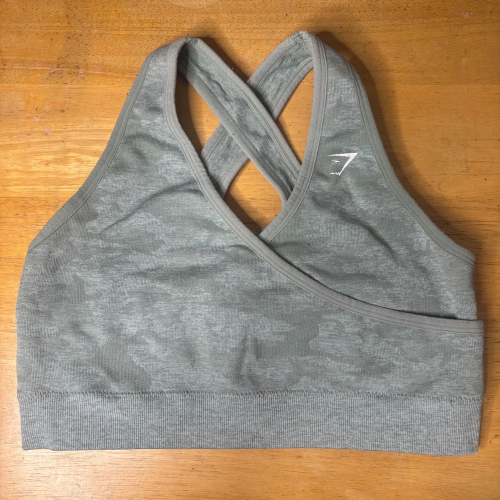 Gymshark Adapt Camo Seamless Sports Bra Sage Green Gray Large GLSB1881-AW19-354
